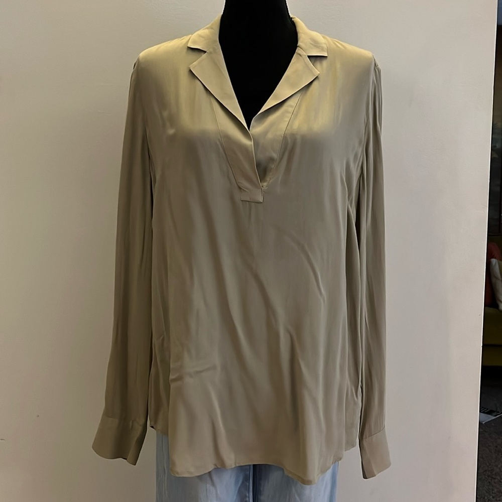 James Perse LA matte popover blouse, size 3 or L, khaki color​​​​​​